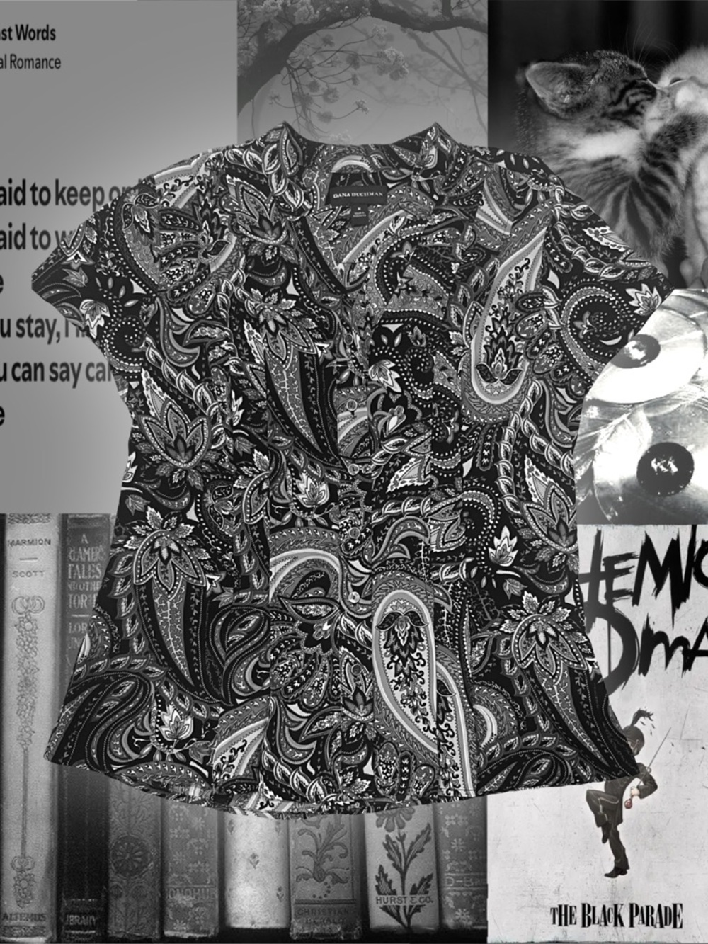 Dana Buchman Black and White Paisley Blouse